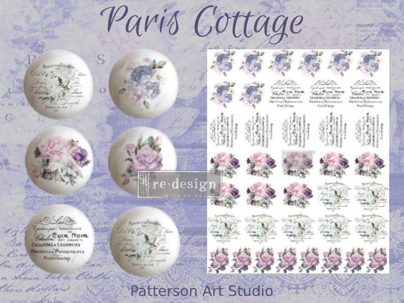 PARIS  COTTAGE - Rub on Knob Transfer, Furnitue Knob Decal, Redesign with Prima,  8.5"×10.5"