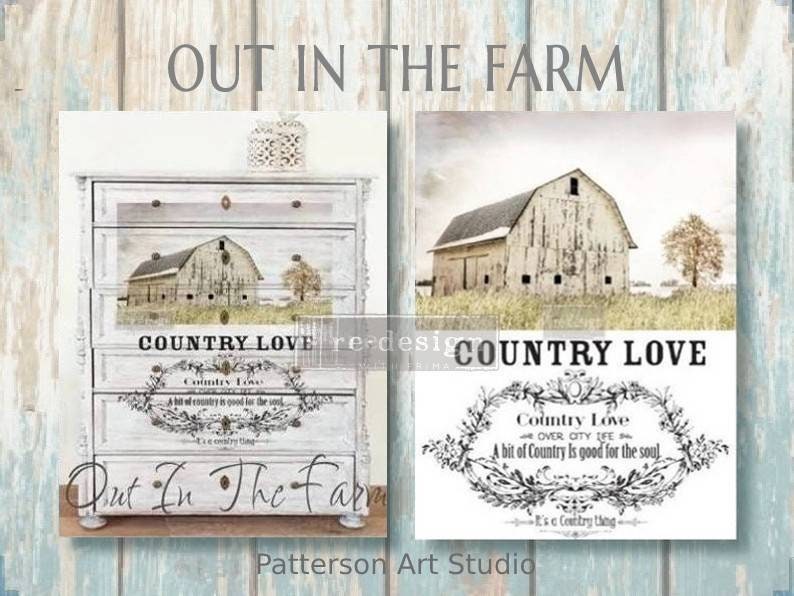 Rub on Furniture Barn Transfer, Farmhouse Decal, Redesign with Prima, Out in the Farm 24" x35"