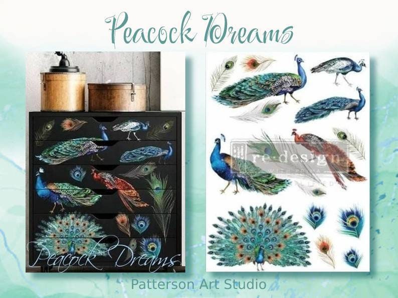 Rub on Furniture Transfer, Furniture Decal, Decor Transfer, Decor Decal Redesign with Prima,  Peacock Dreams 24" x33"