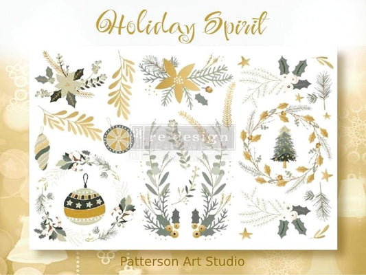 New! - HOLIDAY SPIRIT - Redesign with Prima - Rub on Small Transfer for furniture or flower decal  18" x 12"