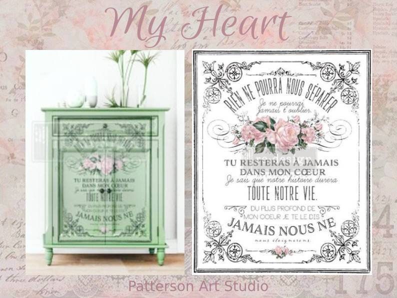 Rub on French Furniture Transfer, Paris Floral Furniture Decal, Redesign with Prima, My Heart   24" x 35"