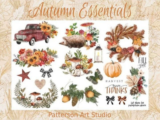 New! - AUTUMN ESSENTIALS - Redesign with Prima - Rub on Small Transfer for furniture or flower decal  18" x 12"