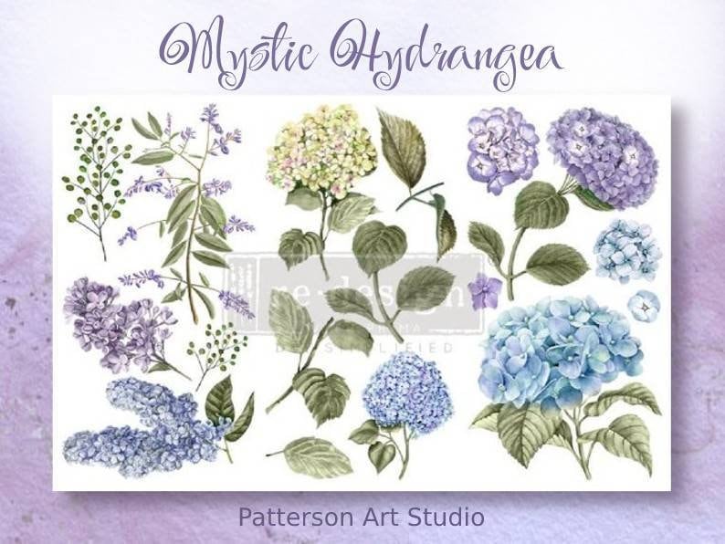 New - Mystic Hydrangea - Redesign with Prima - Rub on Small Transfer for furniture or Decor flower decal