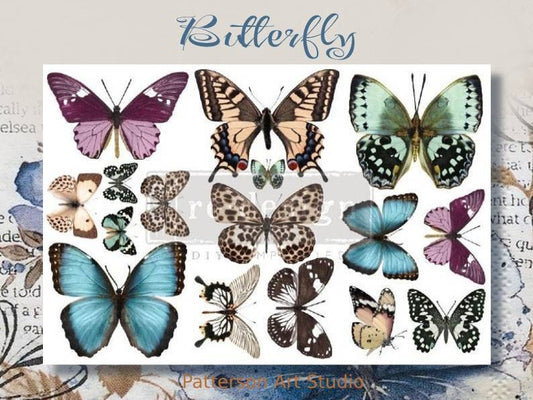 New! BUTTERFLY - Redesign with Prima Rub on Furniture  Small Butterfly Transfer decal,  3 Sheets!