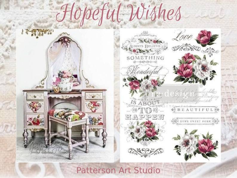 Rub on Furniture Transfer, Furniture Decal, Redesign with Prima, Hopeful Wishes 24" x35"