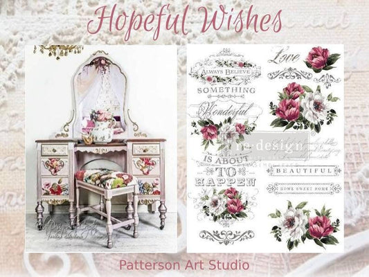 Rub on Furniture Transfer, Furniture Decal, Redesign with Prima, Hopeful Wishes 24" x35"