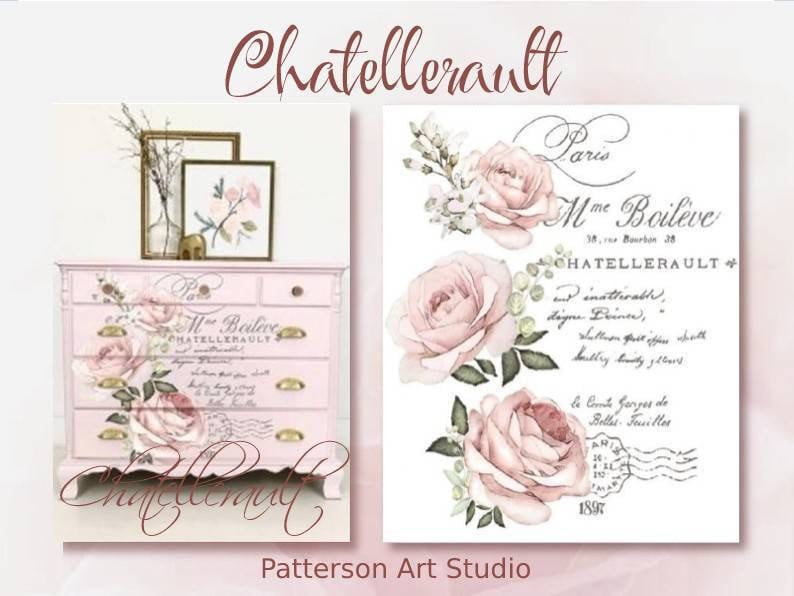 Rub on French Furniture Transfer, Paris Floral Furniture Decal, Redesign with Prima, Chatellerault24" x 31.5"