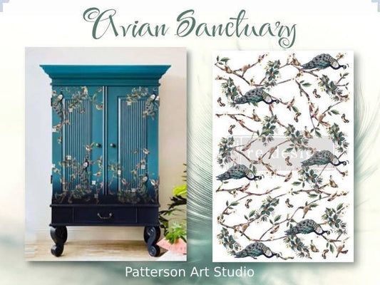 NEW! Rub on Furniture Transfer, Furniture Decal, Redesign with Prima, "AVIAN SANCTUARY" - 24" x35"