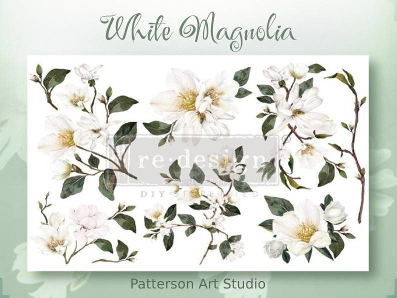 New! - WHITE MAGNOLIA - Redesign with Prima - Rub on Small Transfer for furniture or flower decal  18" x 12"