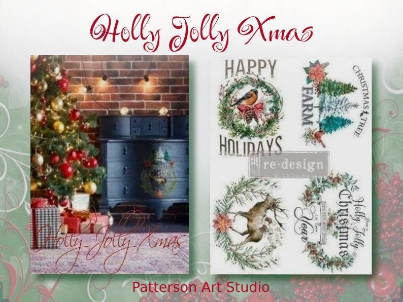 New - Holiday Rub on Furniture Transfer, Furniture Decal, Redesign with Prima, HOLLY JOLLY XMAS 24" x35"