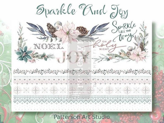 NEW - Holiday Rub on Furniture Transfer, Furniture Decal, Redesign with Prima, SPARKLE And JOY 24" x35"